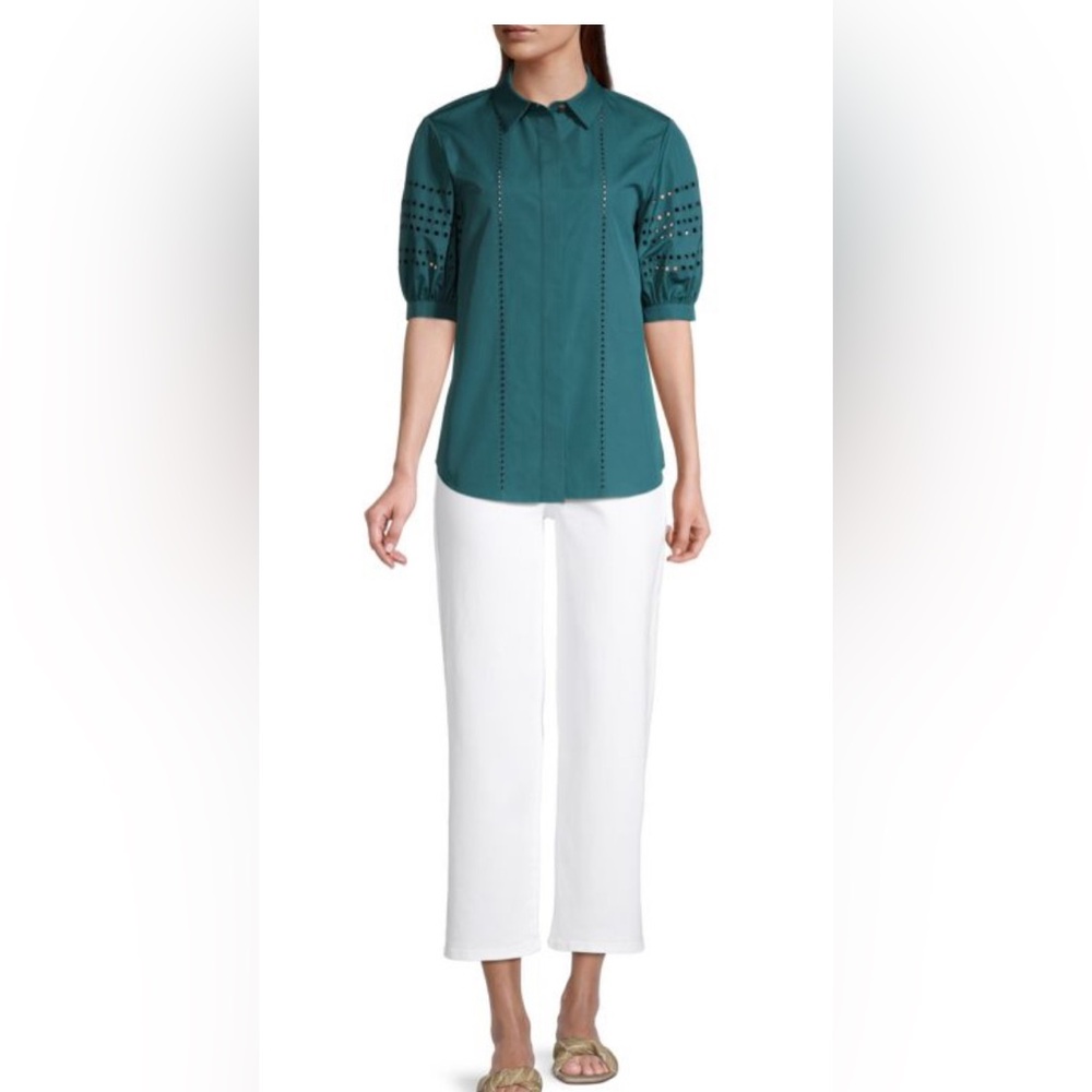 LAFAYETTE 148 NEW YORK Cowan Shirt Size Small Deep Lagoon - Picture 2 of 7